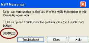 MSN Windows Live Messenger Error Code 80048820 MSN Windows Live Messenger Error Code 80048820